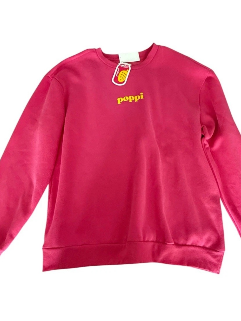 pop Bright Pink Crewneck Sweatshirt with Yellow Logo